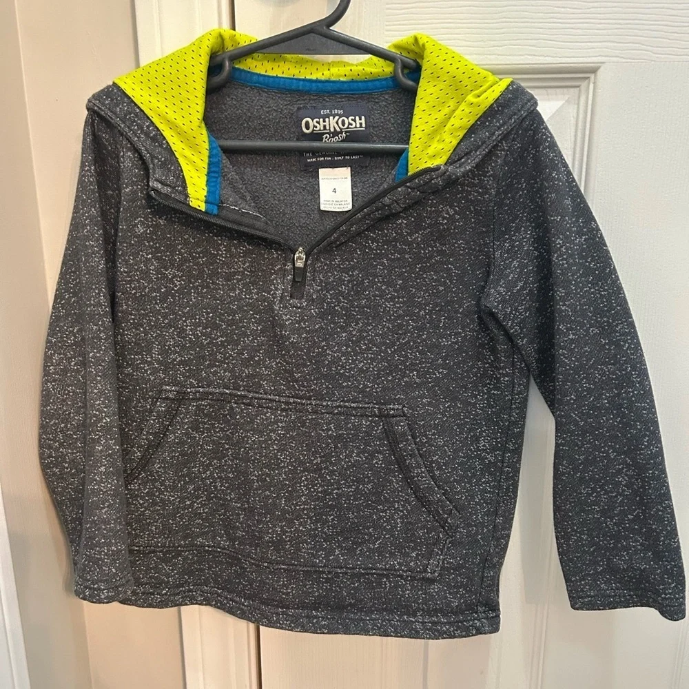 OshKosh B'gosh Charcoal Hoodie with Neon Yellow Lining